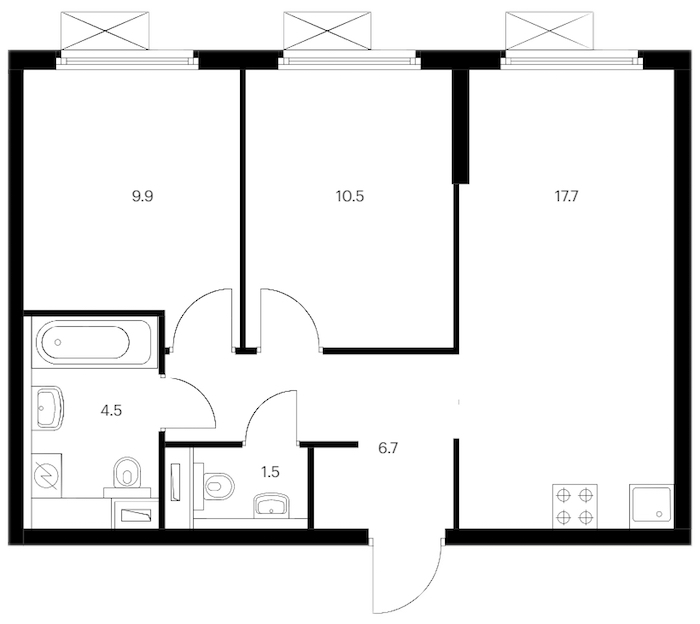 2-комнатная квартира 50.8 м², 2/12 эт., ЖК «Витебский парк»